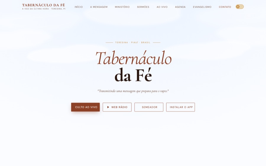 Tela do site Tabernáculo da Fé