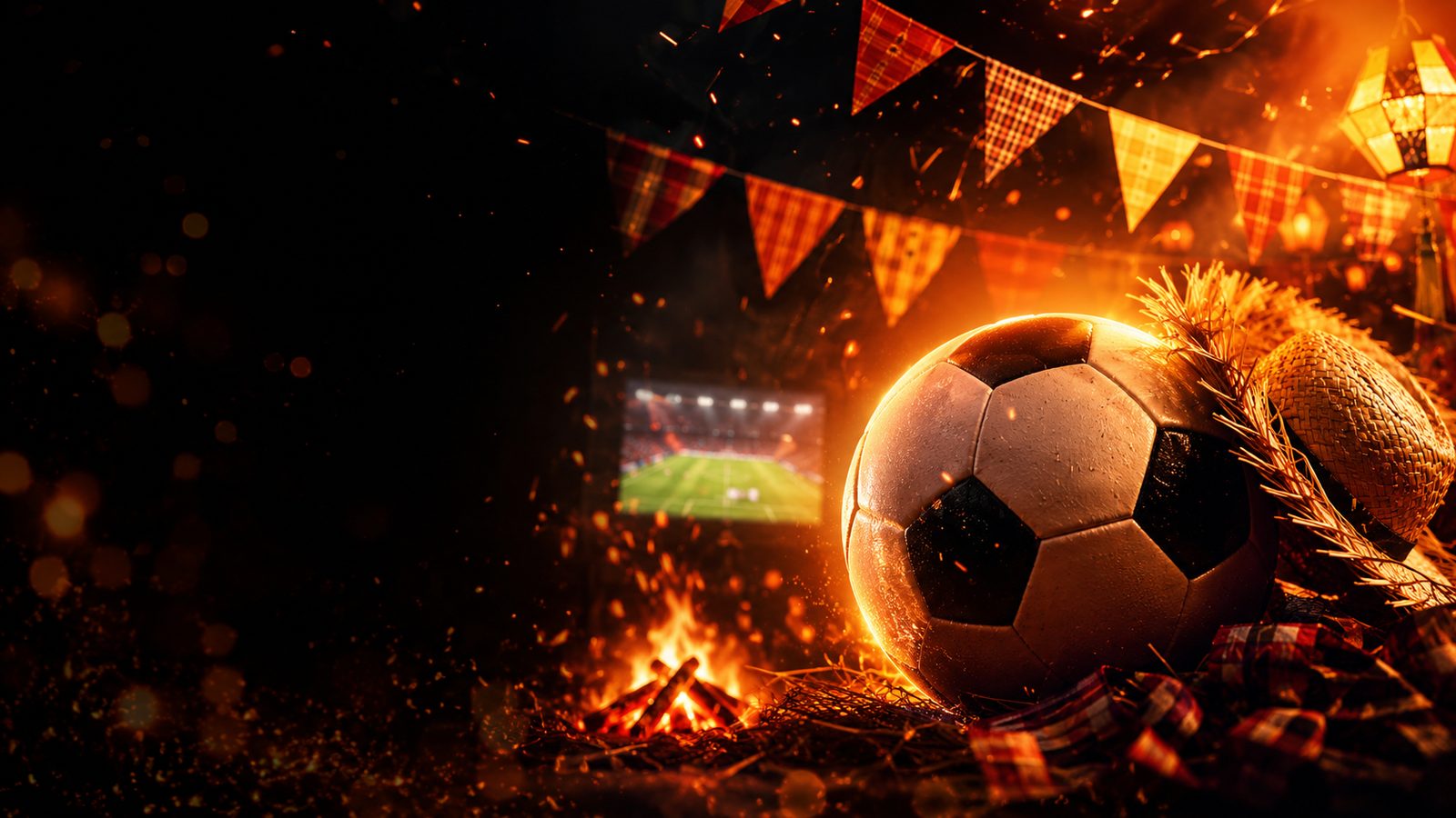 Bola de futebol e bandeirinhas de São João